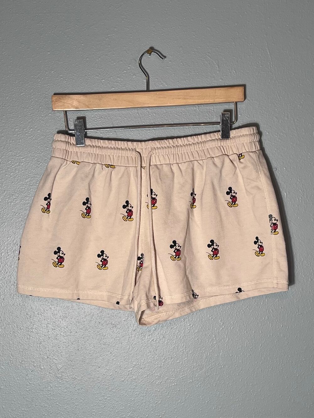 Disney Mickey Mouse XL Women’s Sweat Shorts Cotton Cream Drawstring Elastic